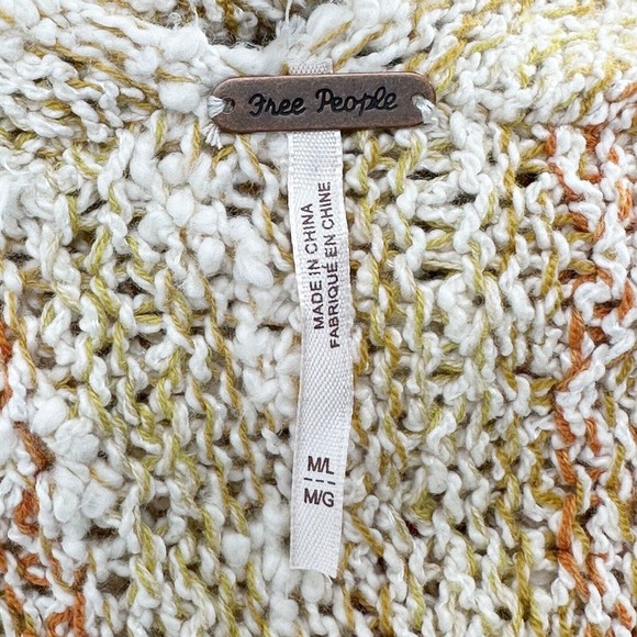 Free People Lucia Cardigan Sweater Size M/L Striped Multicolor Fringe Trim Open - Picture 7 of 9